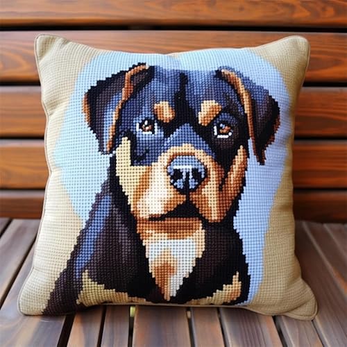 Taxpy Diy Knüpfen Set Rottweiler Tier Kreuzstich Sofakissenbezug Mit Riegelhaken Werkzeug Für Jugendliche Und Erwachsene 17x17in von Taxpy