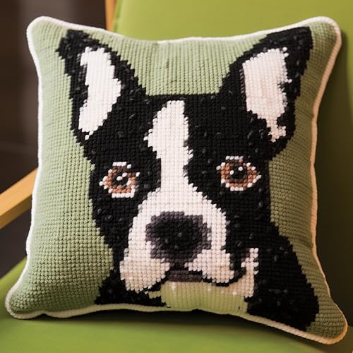 Taxpy Diy Knüpfen Set Schwarz-Wei?e Bulldogge Kreuzstich Sofa Kissenbezug Tier Mit Klinkenhaken Werkzeug Für Kinder Und Erwachsene 17X17In B von Taxpy