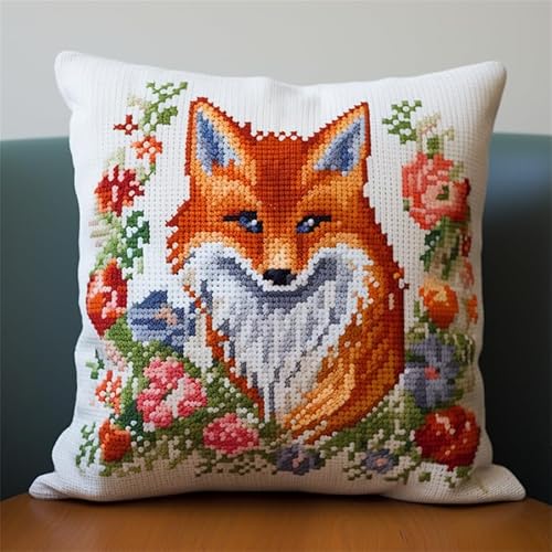 Taxpy Diy Knüpfkissen Set Fuchs Und Blumentiere Kissenbezug Diy Für Anfänger Und Erwachsene Geschenke Für Familie Freunde Handarbeiten Kunsthandwerk 17x17in von Taxpy