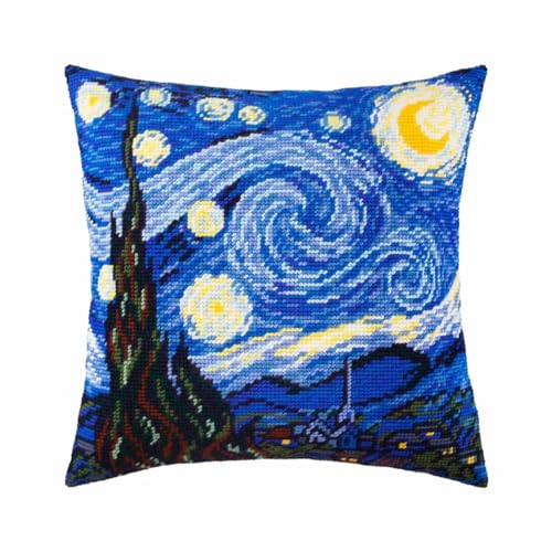 Taxpy Diy Knüpfkissen Set Van Gogh Sternennacht Ölgemälde Kreuzstich Sofakissenbezug Mit Knüpfwerkzeug，Passend Für Jugendliche Und Erwachsene 17x17in von Taxpy