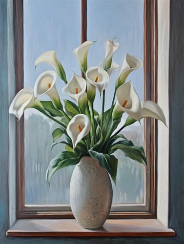 Taxpy Diy Kreuzstichset Mit Perlen Blumen In Einer Vase Perlenstickerei-Set,Weiße Calla-Lilie,Kreuzstich-Stickerei Mit Rocailles-Perlen,Nadelspitze,Handarbeit 50x70cm von Taxpy