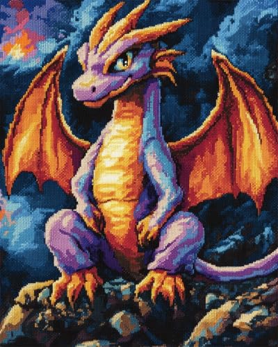 Taxpy Diy Kreuzstichset Mit Perlen Bunte Drachen-Perlenstickerei-Sets Fantasy-Tiere Diy Perlenstickerei-Sets Perlenset Basteln Perlenstickerei-Set Home Decor 30x40cm von Taxpy