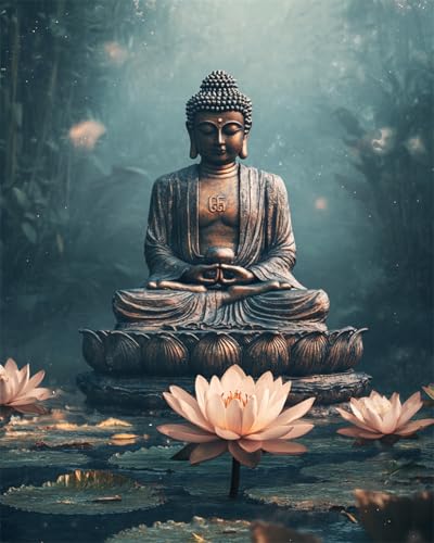 Taxpy Diy Kreuzstichset Mit Perlen Lotus-Buddha-Statue,Perlenstickerei-Set,Fantasie-Buddha-Statue,Diy-Perlenstickerei-Materialpaket,Handgefertigt,Stereoskopisches Foto,Ornament,Geschenk 30x40cm von Taxpy