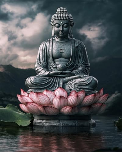 Taxpy Diy Kreuzstichset Mit Perlen Lotus-Buddha-Statue,Perlenstickerei-Set,Fantasy-Buddha-Statue,Kreuzstich-Set Mit Perlenmuster,Handarbeit,Stickset 50x70cm von Taxpy