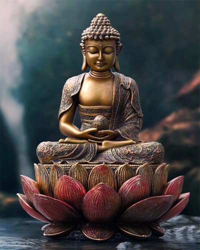 Taxpy Diy Kreuzstichset Mit Perlen Lotus-Buddha-Statue,Perlenstickerei-Set,Fantasy-Buddha-Statue,Kreuzstich-Set Mit Perlenmuster,Handarbeit,Stickset 60X80Cm von Taxpy