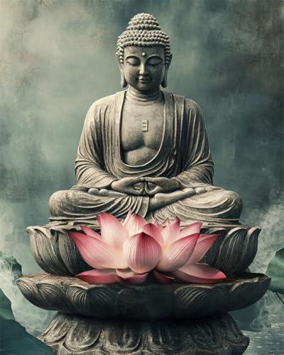 Taxpy Diy Kreuzstichset Mit Perlen Lotus-Buddha-Statue,Perlenstickerei-Set,Fantasy-Buddha-Statue,Kreuzstich-Stickerei Mit Rocailles-Perlen,Nadelstich-Handarbeit 60X80Cm von Taxpy