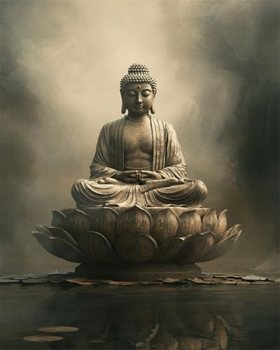 Taxpy Diy Kreuzstichset Mit Perlen Lotus Buddha Statue Perlenstickerei Kits Fantasy Buddha Statue Diy Perlenstickerei Kits Perlen Set Basteln Perlen Stickset Home Decor 50x70cm von Taxpy