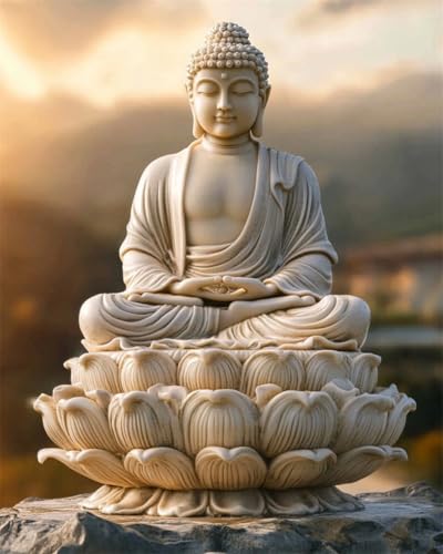 Taxpy Diy Kreuzstichset Mit Perlen Lotus Buddha Statue Perlenstickerei Kits Fantasy Buddha Statue Diy Perlenstickerei Kits Perlen Set Basteln Perlen Stickset Home Decor 60X80Cm von Taxpy