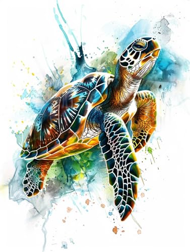 Taxpy Diy Kreuzstichset Mit Perlen Perlenstickerei-Set Mit Aquarell-Tieren,Bunte Schildkröte,Kreuzstich-Set Mit Perlenstickerei-Muster,Handarbeit,Stickset 50x70cm von Taxpy