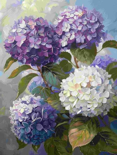 Taxpy Diy Perlenstickerei Set Hortensie In Einer Vase Perlenstickerei-Sets Fantasieblumen Perlen-Kreuzstich-Sets Perlenmuster Handarbeit Stickset Handarbeit 60X80Cm von Taxpy