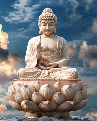 Taxpy Diy Perlenstickerei Set Perlenstickerei-Set Mit Lotus-Buddha-Statue,Fantasie-Buddha-Statue,Diy-Perlenstickerei-Bastelset Für Anfänger,Kreuzstich-Handarbeitsset 40x50cm von Taxpy