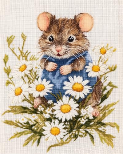 Taxpy Diy Perlenstickerei Set Perlenstickerei-Set Mit Maus Und Blumen,Cartoon-Tiere,Diy-Perlenstickerei-Bastelset Für Anfänger,Kreuzstich-Handarbeitsset 50x70cm von Taxpy