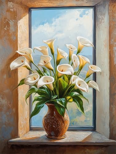 Taxpy Diy Stickbilder Erwachsene Blumen In Einer Vase Perlenstickerei-Set,Weiße Calla-Lilie,Kreuzstich-Stickerei Mit Rocailles-Perlen,Nadelspitze,Handarbeit 60X80Cm von Taxpy