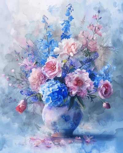 Taxpy Diy Stickbilder Erwachsene Blumen In Einer Vase Perlenstickerei-Sets Aquarell Blumen Diy Perlenstickerei-Sets Perlenset Basteln Perlenstickerei-Set Home Decor 50x70cm von Taxpy