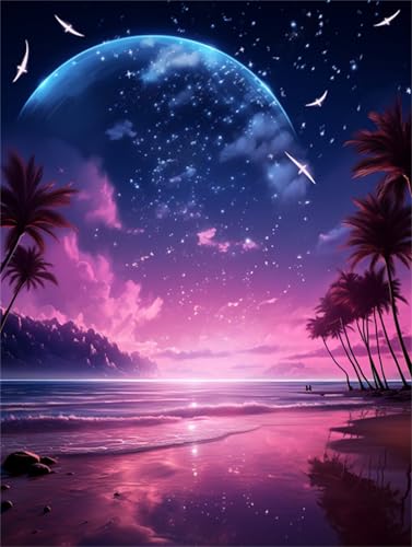 Taxpy Diy Stickbilder Erwachsene Fantasy Beach Perlenstickerei-Sets Sternenhimmel Mondlandschaft Perlenkreuzstich Perlenstickerei Diy Wandbehang 3D Perlenset 30x40cm von Taxpy