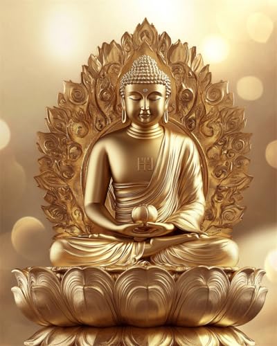 Taxpy Diy Stickbilder Erwachsene Goldene Buddha-Statue,Perlenstickerei-Set,Fantasy-Buddha-Statue,Kreuzstich-Stickerei Mit Rocailles-Perlen,Nadelspitze,Handarbeit 30x40cm von Taxpy