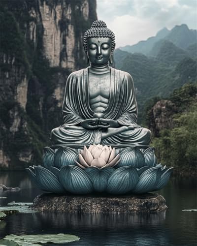 Taxpy Diy Stickbilder Erwachsene Perlenstickerei-Set Mit Lotus-Buddha-Statue,Fantasie-Buddha-Statue,Diy-Perlenstickerei-Bastelset Für Anfänger,Kreuzstich-Handarbeitsset 30x40cm von Taxpy