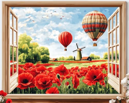 Taxpy Diy Stickbilder Erwachsene Rote Blumenfelder Und Windmühlen Perlenstickerei-Nadelspitzen-Set, Diy-Bastelset, Werkzeuge, Hobby-Kreuzstich-Sets 40x50cm Taxpy Diy Stickbilder Erwachsene Rote Blumenfelder Und Windmühlen Perlenstickerei-Nadelspitzen-Set, Diy-Bastelset, Werkzeuge, Hobby-Kreuzstich-Sets 40x50cm von Taxpy