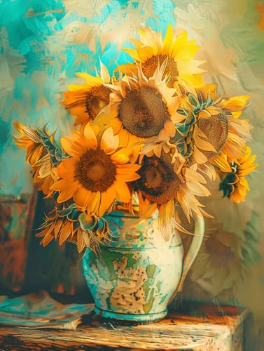 Taxpy Diy Stickbilder Erwachsene Sonnenblumen In Einer Vase Perlenstickerei-Sets Fantasieblumen Diy Perlenstickerei Materialpaket Handgemachtes Stereoskopisches Foto Ornament Geschenk 50x70cm von Taxpy