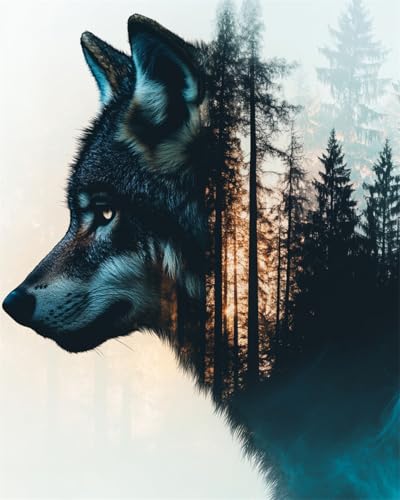 Taxpy Diy Stickbilder Erwachsene Wolf Tier Perlenstickerei Kits Berglandschaft Perlenstickerei Nadelspitze Kit Frauen Stickwerkzeuge Hobby Kreuzstich Kits 50x70cm von Taxpy