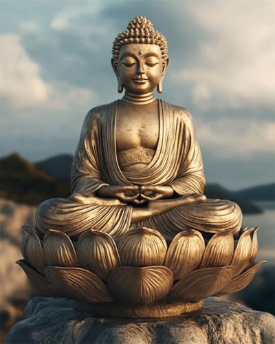 Taxpy Diy Sticken Set Goldene Buddha-Statue,Perlenstickerei-Set,Fantasy-Buddha-Statue,Kreuzstich-Stickerei Mit Rocailles-Perlen,Nadelspitze,Handarbeit 50x70cm von Taxpy