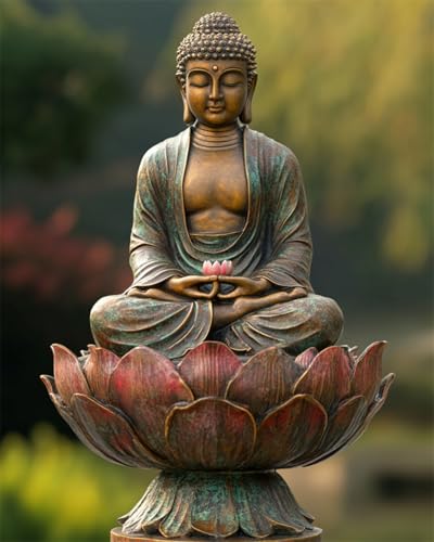 Taxpy Diy Sticken Set Lotus-Buddha-Statue,Perlenstickerei-Set,Fantasy-Buddha-Statue,Kreuzstich-Stickerei Mit Rocailles-Perlen,Nadelstich-Handarbeit 40x50cm von Taxpy