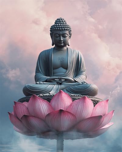 Taxpy Diy Sticken Set Lotus-Buddha-Statue,Perlenstickerei-Set,Fantasy-Buddha-Statue,Kreuzstich-Stickerei Mit Rocailles-Perlen,Nadelstich-Handarbeit 60X80Cm von Taxpy