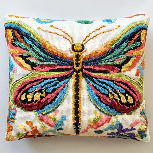 Taxpy Kissenbezüge Knüpfhaken Set mit Kissen, Bunte Libelle Knüpfkissen Set Komplettes Kissenbezug Set für Anfänger, Erwachsene, Heimaccessoire, Wandkunst, 43x43cm von Taxpy