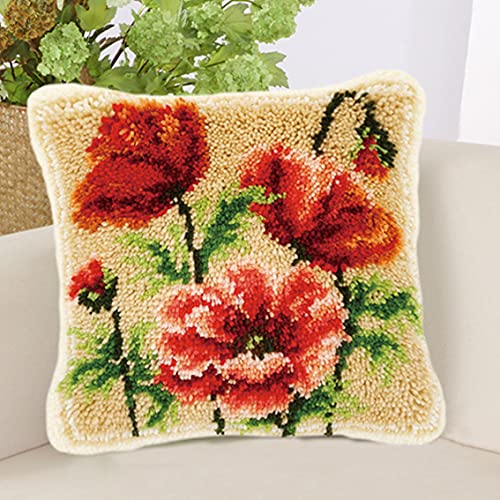 Taxpy Kissenbezüge Knüpfhaken Set mit Kissen, Komplettes Kissenbezug Set für Anfänger, Erwachsene und Kinder, Heimaccessoire, Wandkunst, 43x43cm(Blühende Blumen,C) von Taxpy