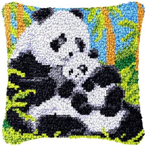 Taxpy Kissenbezüge Knüpfhaken Set mit Kissen, Komplettes Kissenbezug Set für Anfänger, Erwachsene und Kinder, Heimaccessoire, Wandkunst, 43x43cm(Panda-Muster,G) von Taxpy