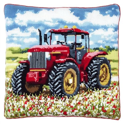 Taxpy Knotting Cushion Set, Cartoon-Traktor Latch Cushion Set for Beginners, DIY Latch Hook Kit, Kissen Knotting Cushion,Knüpfkissen Knüpfset 43 x 43 cm von Taxpy