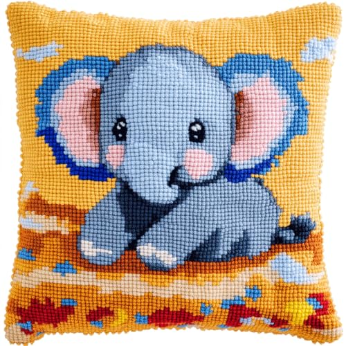 Taxpy Knüpfhaken-Kits, DIY, Cartoon-Elefant Überwurf-Kissenbezug, Häkelarbeiten, für Anfänger, Erwachsene, handgefertigt, Heimdekoration, 43x43cm von Taxpy