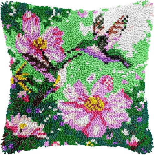 Taxpy Knüpfhaken-Set für Erwachsene, Anfänger, Überwurf-Kissenbezug, Sofakissenbezug, Stickset, Kreuzstich, 43x43cm（Blumen und Vögel von Taxpy