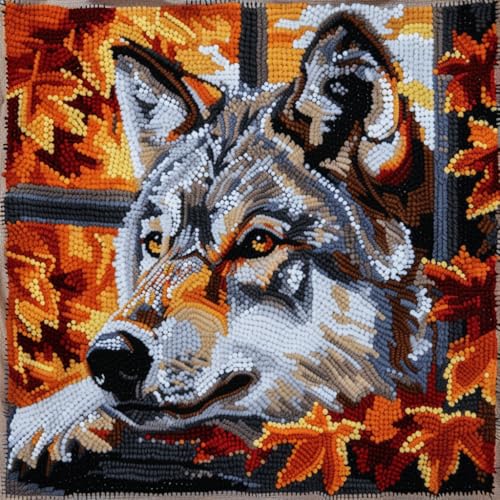 Taxpy Knüpfkissen-Set, Wolf am Fenster knüpfkissen knüpfset, Knüpfsets, Kreuzstich Knüpfkissen, DIY Kissen Knüpfset Mit Anleitung, Stickset, Kissenbezug 43x43cm von Taxpy