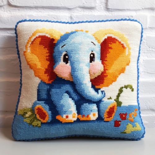 Taxpy Knüpfkissen Set Cartoon-Elefant mit Knüpfhaken und Toolkit zum Selber Knüpfen Kissens, DIY Kissen Dekokissen, 43x43cm von Taxpy