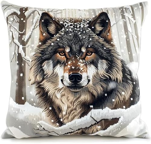 Taxpy Knüpfkissen Set Tier Wolf mit Knüpfhaken und Toolkit zum Selber Knüpfen Kissens, DIY Kissen Dekokissen, 43x43cm von Taxpy