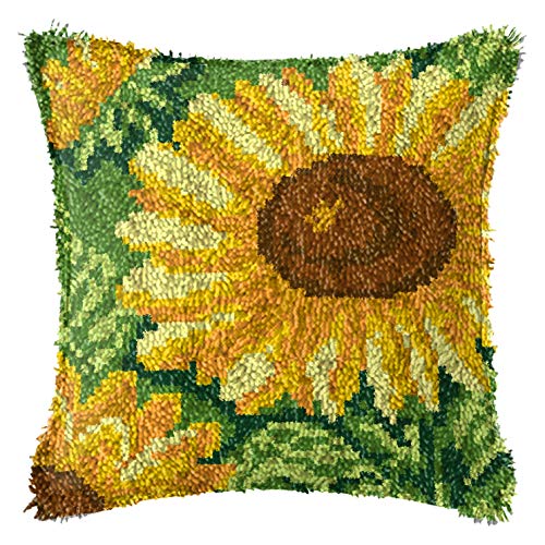 Taxpy Knüpfkissen Set mit Knüpfhaken und Toolkit zum Selber Knüpfen Kissens, DIY Kissen Dekokissen, 43x43cm(Blühende Blumen,O) von Taxpy