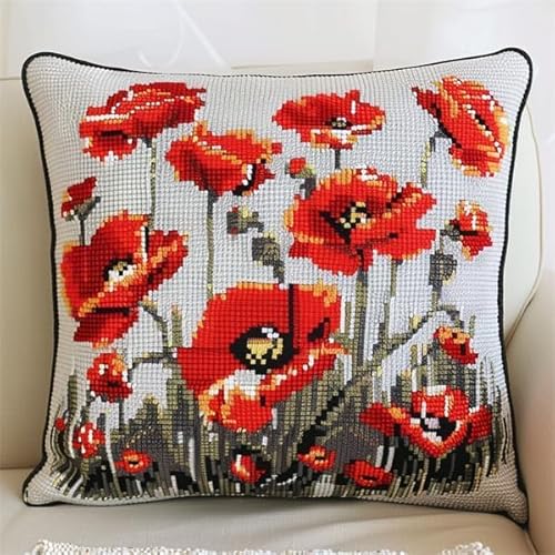 Taxpy Knüpfkissen Set rote Blume mit Knüpfhaken und Toolkit zum Selber Knüpfen Kissens, DIY Kissen Dekokissen, 43x43cm von Taxpy