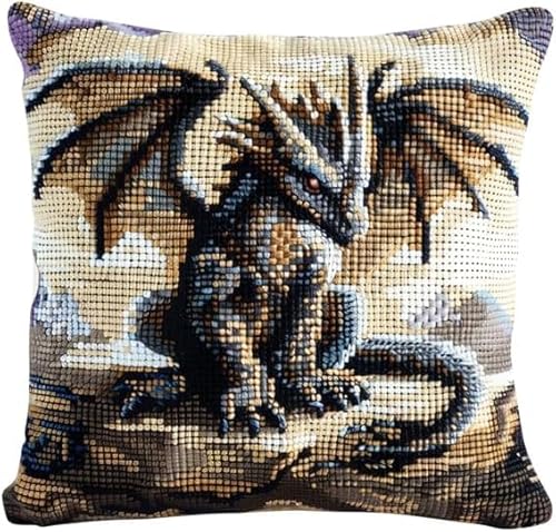 Taxpy Knüpfkissen Set tierischer Drache mit Knüpfhaken und Toolkit zum Selber Knüpfen Kissens, DIY Kissen Dekokissen, 43x43cm von Taxpy