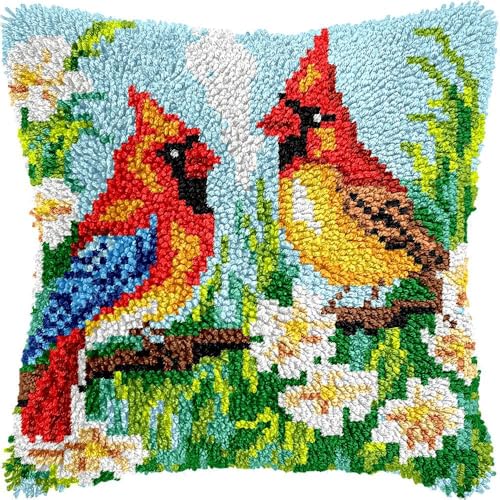 Taxpy Knüpfset Knüpfkissen Zum Selber Knüpfen Knüpfteppich Für Kinder Und Erwachsene Knüpfteppiche Sofakissenbezug Handgechte Kreuzstich Kreativ Set 43x43cm（Tier Vogel von Taxpy