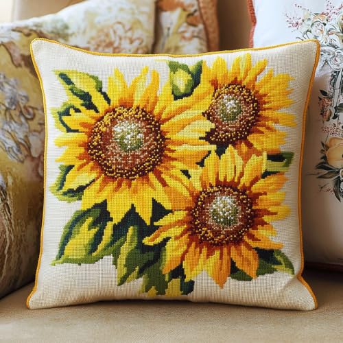 Taxpy Knüpfteppich Zum Selber Knüpf-Setsmit Kissen knüpfen-Set Sonnenblume 43x43cm Kissenbezug-Set für Erwachsene Latch Hook Kit Heimaccessoire, Wandkunst von Taxpy