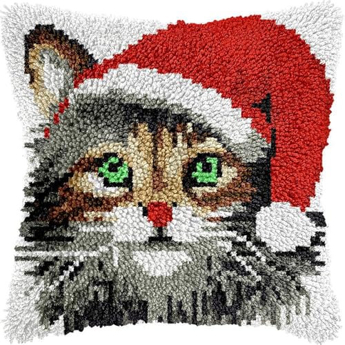 Taxpy Knüpfteppich Zum Selber knüpfen, Knüpfsets 43x43cm Latch Hook Kit Selbst Knüpfen Set für Kinder und Erwachsene（Cartoon-Katze von Taxpy