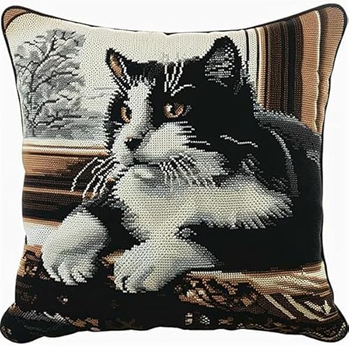 Taxpy Knüpfteppich Zum Selber knüpfen, Tierkatze Knüpfsets 43x43cm Latch Hook Kit Selbst Knüpfen Set für Erwachsene von Taxpy