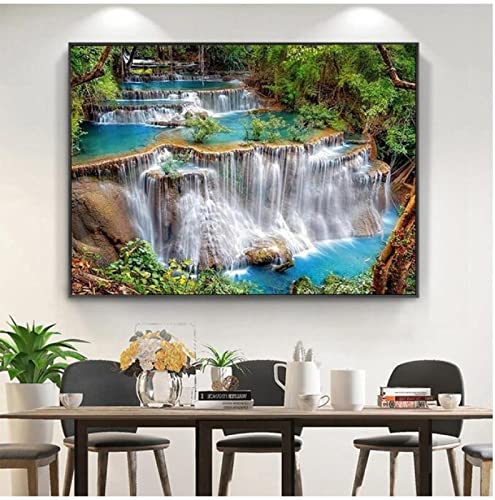 Taxpy Kreuzstich Stickpackungen Vorgedruckt, Wasserfall-Landschaft Diy 11Ct Kreuzstich-Stickpackungen Bastel-Handarbeits-Set Bedruckte Leinwand Baumwollfaden Bilder Stickerei Set von Taxpy