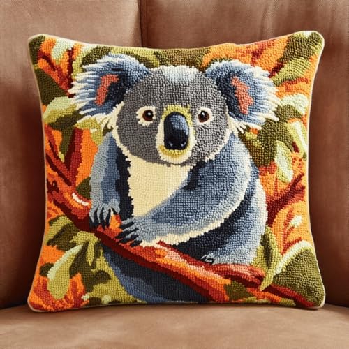 Taxpy Latch Cushion Knotting Set, Cartoon-Koala Kreuzstich Knüpfkissen Diy Knüpfen Set Kissen Knüpfen Handarbeit Latch Hook Cushion Kit 43x43cm von Taxpy