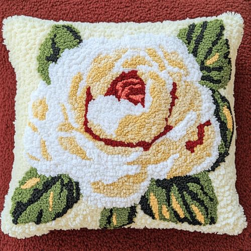 Taxpy Latch Cushion Set, Schöne Blumen Homemade Cushion Covers, Crochet, Knüpfteppiche & Knüpfkissen, Knüpfkissen Diy Set Latch Hook Kit 43x43cm von Taxpy