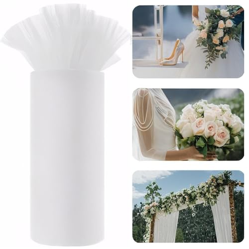 Tayuvira Weiß Tüllstoff Rolle Tüll Hochzeit,30CM x 91.5M Tüll Rollen Stoff Tüllband Tisch Deko Polyester Tüll Rolle Dekostoff, Tüll Tischband für DIY Tutu Rock Handwerk Party Deko Crafts Geschenk von Tayuvira