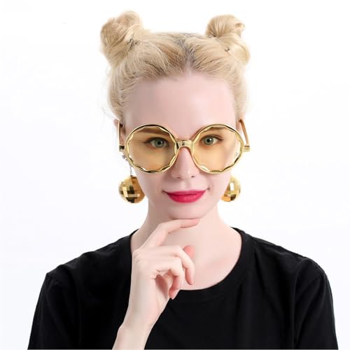 Tbay Retro-Discokugel-Brille, lustige Party-Sonnenbrille, 70er-Jahre, Discokugel-Party, Silberkette, Brille für Frauen und Mädchen, Partygeschenk, Liebhaber, Gold von Tbay