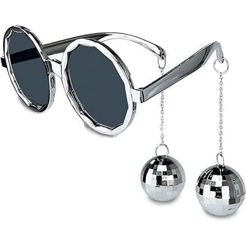 Tbay Retro-Discokugel-Brille, lustige Party-Sonnenbrille, 70er-Jahre, Discokugel-Party, Silberkette, Brille für Frauen und Mädchen, Partygeschenk, Liebhaber, von Tbay