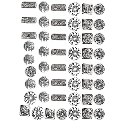 50 Pcs Gemischte Antike Silberne Runde Tetragonum Blumenformknöpfe, Retro -Kreativitätskleidung und Nähzubehör für DIY -Handwerk von Tbest